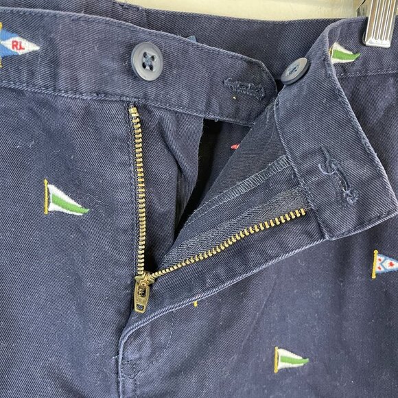 Ralph Lauren Sport Zip Front Mini Skirt 10 Blue Embroidered Flags Nautical Twill - Picture 6 of 10